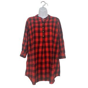 Buffalo Plaid Half Button-Up Long Tunic Top Size Medium